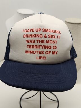 RARE Vintage Navy Blue and White Trucker Hat "I GAVE UP"